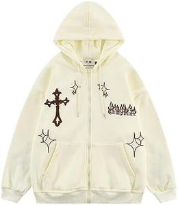 Sudadera Unisex Estética Y2K Gótica con Estampado Gráfico de Cruz de Fuego, Ropa Urbana Bordada, Talla Grande para Invierno, Hecha de Poliéster/Algodón - Product Image 2