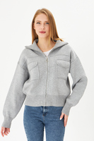 Abrigo corto informal para mujer, prendas de punto con cremallera de punto de acero, cómodo abrigo diario con cuello con capucha, Top elegante, comodidad sazonada