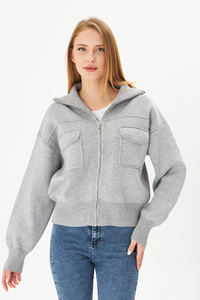 เสื้อโค้ทสั้นลำลองของผู้หญิงเสื้อถักแบบมีซิปเหล็กเสื้อโค้ทใส่สบายใส่ได้ทุกวันมีปกเสื้อที่ทันสมัยสวมใส่สบาย - Product Image 2