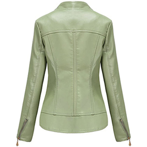 Veste de motard en similicuir vert clair pour femme, livraison payée, coupe ajustée, toucher doux, vêtements de moto, design personnalisé, prix bas - Product Image 2