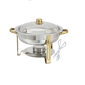 Plato de frotamiento de acero inoxidable pulido brillante de alta calidad con soporte para quemador Diseño hecho a mano Calentador de alimentos Platos de servidor de buffet - Product Image 3