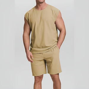 ชุดติดตามเสื้อสั้นสำหรับผู้ชายชุดกางเกงขาสั้นสองชิ้นสำหรับกีฬาฤดูร้อนระบายอากาศได้ดีมีการออกแบบลายพิมพ์แบบลำลอง - Product Image 4