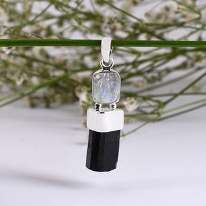 Wholesale Handmade 925 Sterling Silver Pendant Gemstone <b>Moonstone</b> Black Tourmaline Yellow Gold for Christian Jewelry Gift Idea - Product Image 6