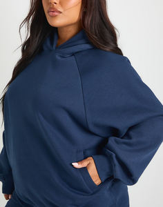 Sudadera Corta con Capucha de Manga Larga, Estilo Casual, Lavado Ácido Azul Marino, Logotipo Personalizado, Ropa de Calle de Invierno para Mujer, Venta al Por Mayor - Product Image 3