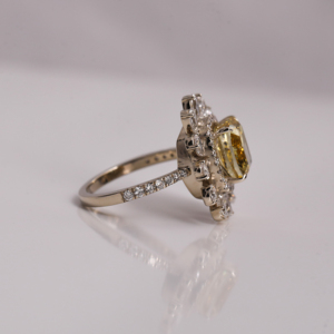 Custom Flower Shape Yellow <b>Cushion</b> Cut Lab Created Diamond Halo Setting 14KT Solid Gold Engagement Ring Luxurious Gift for Women - Product Image 6