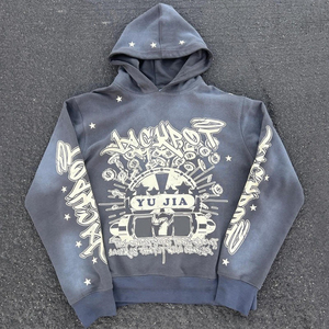 Venta al por mayor de personalizado de los hombres de peso pesado desgastado lavado ácido conjunto de chándal serigrafiado pantalones acampanados y Sudadera con capucha - Product Image 3