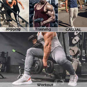 Venta al por mayor de pantalones de hombre antiarrugas liso teñido Casual Joggers pantalones casuales Fitness hombres ropa deportiva pantalones de chándal ajustados - Product Image 6