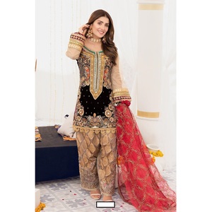 Robe pakistanaise ORNGE COULEUR Taille personnalisée Robe musulmane pour femme avec broderie imprimée Robe pakistanaise pour femme WS INTERNATIONAL - Product Image 2
