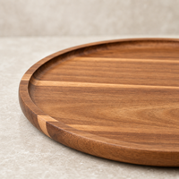 Bandeja Redonda de Madera de Acacia con Borde Elevado para Servir Café, Charcutería, Postres, Decoración del Hogar y Uso en Hoteles
