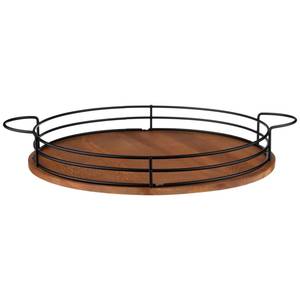 Bandeja de servicio de madera redonda ecológica de la más alta calidad para mesa de centro y decoración del hogar hecha a mano negro moderno de lujo - Product Image 3