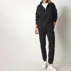 Survêtement décontracté 2 pièces en coton 100% respirant et léger avec logo personnalisé, capuche et fermeture éclair intégrale, style streetwear - Product Image 1