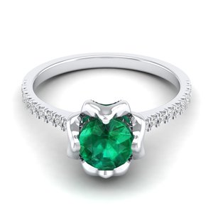 แหวนหมั้นเพชรแท้ REYES Elegance ทองคำ 14K ประดับพลอยมรกตทรงกลม 1 กะรัต ของขวัญเครื่องประดับสำหรับผู้หญิง - Product Image 5