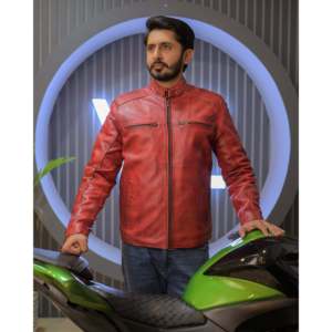 Reddish Genuine <b>Leather</b> <b>Jacket</b> (Sf008) Vintage Puffer Style Stand Hood Zippered Closure Reversible Pattern for Spring Autumn - Product Image 1