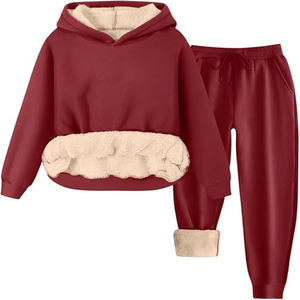 Kids Unisex 2 Piece Set Sweatsuits <b>Sherpa</b> Fleece <b>Lined</b> <b>Hoodies</b> Joggers Winter Streetwear 100% Polyester Quick Dry Breathable - Product Image 4