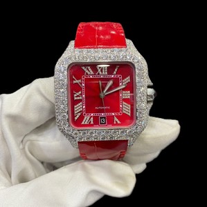 Relojes de Lujo Mecánicos de Acero Inoxidable para Hombre con Movimiento MiYOTA, Cristal de Zafiro, Correa de Goma Roja y Esfera Roja con Moissanita VVS - Product Image 1