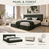 Ensemble de meubles modernes blancs et vert forêt sur mesure pour toute la maison, canapé modulaire, table à manger ovale, chaises et lit rembourré