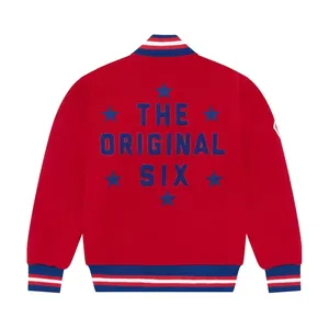 แจ็คเก็ตวาร์ซิตี้แบบกระดุมแป๊กสีแดง OVO X ของทีมมอนทรีออล แคนาเดียนส์ สำหรับผู้ชาย มีทุกขนาดและสามารถปรับแต่งได้ - Product Image 2