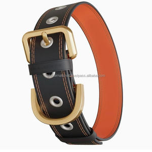 Collar de perro de cuero original con doble costura y relleno, diseño personalizado, extra cómodo, para mascotas de todos los tamaños, con hebilla de latón, anillo en D - Product Image 1