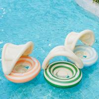 Siège de bain gonflable pour bébé de style nordique avec pare-soleil amovible, bouée de natation rayée pour nourrisson, jouets de piscine