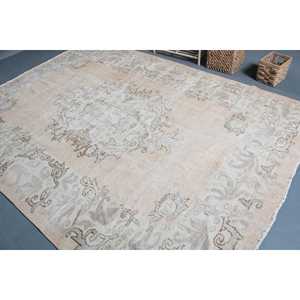 พรมตุรกีขนาดใหญ่พิเศษ 7.3x10.1 ฟุต (222x308 ซม.) พรมขนสัตว์เปอร์เซียสีเบจวินเทจ - Product Image 4