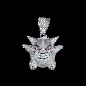 Colgante de Fantasma de Dibujos Animados con Incrustaciones de Diamantes de Imitación VVS, Plata 925, Joyería Hip Hop - Product Image 1