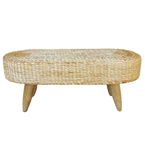 BENCH Banco Tejido a Mano con Jacinto de Agua Natural y Patas de Madera Maciza, Mueble Rústico Boho para Decoración de Sala de Estar y Dormitorio - Product Image 1