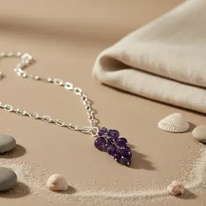Collier pendentif grappe de raisin en argent 925 avec pierre précieuse violette taille émeraude plaquée rhodium, pendentifs à motif animal - Product Image 1