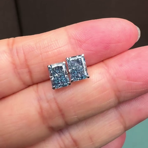 2.00tcw Radiant Fancy <b>Blue</b> Lab Grown Diamond <b>Stud</b> <b>Earrings</b> VVSVS Clarity IGI Certified Basket Set in White Gold - Product Image 3