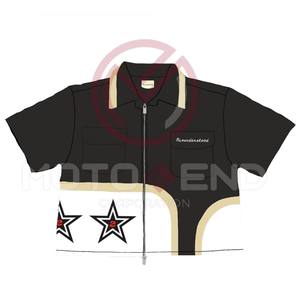 Custom Boxy Streetwear Applique Embroidery Logo Distressed Leather Vintage T-shirt <b>Zip</b> <b>up</b> <b>Polo</b> Shirt - Product Image 3