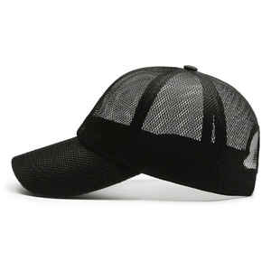 Personnalisé 5 Panneaux Mode Jersey Trucker Hat Street Plain Noir Couleur Mesh pour l'été Vêtements de plein air - Product Image 4