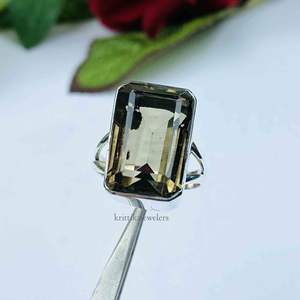 Handmade 925 Sterling Silver <b>Ring</b> Women Natural Smoky <b>Quartz</b> Gemstone Diamond Classic Wedding Party Bezel Setting - Product Image 1