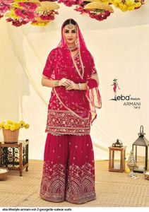 Traje de Sharara paquistaní con bordado pesado para mujer, ropa de boda, vestido Salwar Kameez - Product Image 5