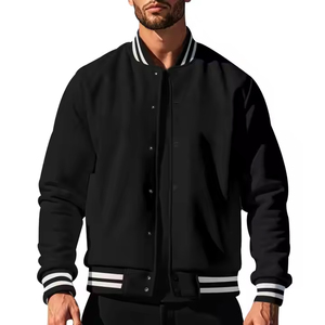High Quality Custom <b>Men's</b> <b>Varsity</b> Baseball <b>Jacket</b> Formal Style Long Sleeve <b>Bomber</b> with Stand Collar Winter Blank Buttons - Product Image 4