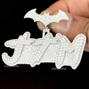 Pendentif Lettre Unisexe Personnalisé Hiphop en Or 10K Plaqué Or avec Diamants de Laboratoire Sertis, Coupe Ronde Brillante - Product Image 4