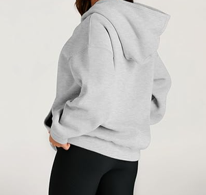Sweat à capuche rayé imprimé pour femmes grande taille, poids lourd, avec logo sur le devant, pour l'hiver, col à capuche tendance - Product Image 5