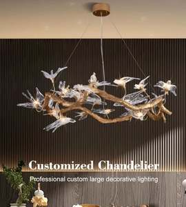 Lampadario a Forma <span class=keywords><strong>di</strong></span> <span class=keywords><strong>Rondine</strong></span> su Ramo <span class=keywords><strong>di</strong></span> Rame per Soggiorno, Hotel, Villa, Sala da Pranzo, Camera da Letto, Lampadario Artistico in Vetro - Product Image 1