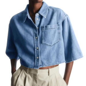 Wholesale Classic <b>Women's</b> Long <b>Sleeve</b> Denim <b>Jacket</b> with <b>Short</b> Embroidery 4 Colors Hooded Front Logo Basic Silk Lining - Product Image 1