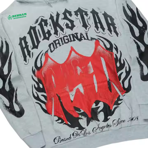 Conjunto Deportivo Unisex Rockstar con Sudadera con Cremallera y Pantalones Deportivos con Estampado de Llamas, Estilo Urbano, Algodón, para Otoño - Product Image 2