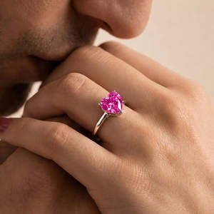 NOVAMART Fine <b>Adjustable</b> Pink Heart Silver <b>Ring</b>-Free <b>Size</b> Trendy Princess & Cut Diamond Engagement Occasion Wholesale Export - Product Image 1