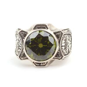 Anillo de Plata de Ley 925 para Hombre con Piedra de Peridoto de Corte Ovalado Redondo, Diseño de Pluma, Baño de Rodio, Estilo Hip-Hop para Uso Diario - Product Image 5