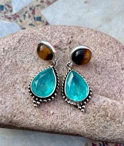 925 Sterling Silver Paraiba <b>Tourmaline</b> With Tiger Eye Handmade Ring , Beautiful Women Ring . - Product Image 2