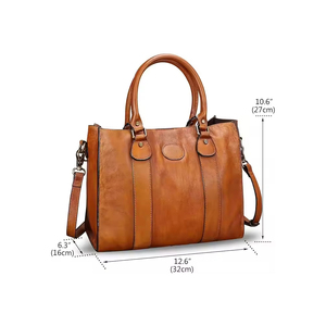 Sac fourre-tout personnalisé pour femme en cuir véritable marron, style vintage, avec poignée supérieure, bandoulière amovible, fermeture éclair, polyester - Product Image 4