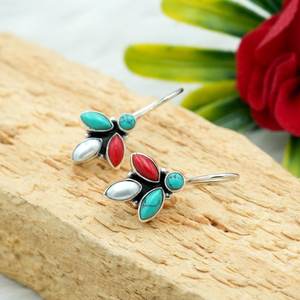 Pendientes de tuerca bohemios de Plata de Ley 925, elegantes perlas naturales multicolores de Coral turquesa, regalo de boda para ella a la moda - Product Image 2