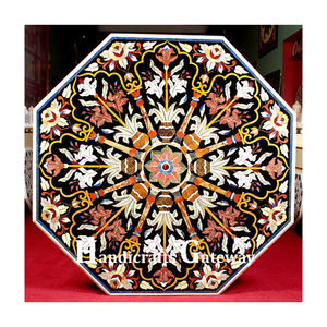 Dessus de table fait à la main de style luxueux incrustation de marbre noir maison décorative forme octogonale pierres précieuses semi-précieuses maison hôtels utiliser table - Product Image 1
