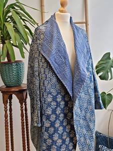 100% Natural Cotton Fabric Indigo Kantha Kimono Jacket Handmade Digital Festive Party <b>Dresses</b> Summer Spring Washable Giftings - Product Image 4