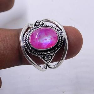 Anillo de ajuste de bisel hecho a mano de Plata de Ley 925, piedra lunar Rosa Natural, piedra preciosa de corte ovalado, estilo clásico para boda de compromiso - Product Image 1