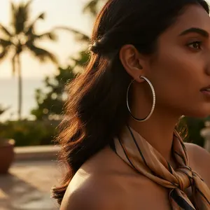 925 <b>Silver</b> Women's Daily Wear <b>Huggie</b> <b>Earrings</b> with Princess Cut Diamond and Pearl Rhodium Plated Hoops Trendy Religious Style - Product Image 2