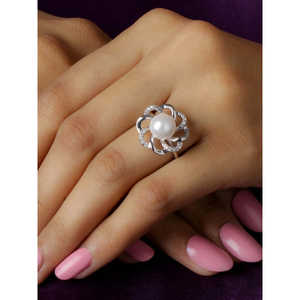 925 Sterling Silver <b>Pearl</b> Flower <b>Ring</b> Elegant and Feminine Jewelry - Product Image 1