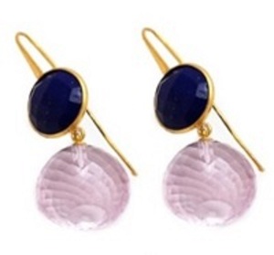 Hydro y lapislázuli rosa, pendientes de plata de ley 925, pera y forma redonda, novedad - Product Image 1