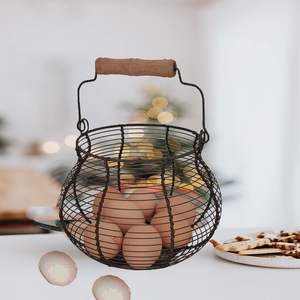 Paniers à oeufs pour ferme d'œufs frais, panier de collecte d'œufs, panier à oeufs pour rassembler des œufs frais, oeuf en fil métallique à poignée ronde - Product Image 2